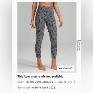 Lululemon InStill High Rise Tights size 6 grey black